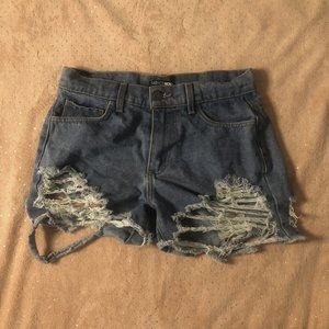 Fashion Nova Blue Distressed Denim Frayed Bottom